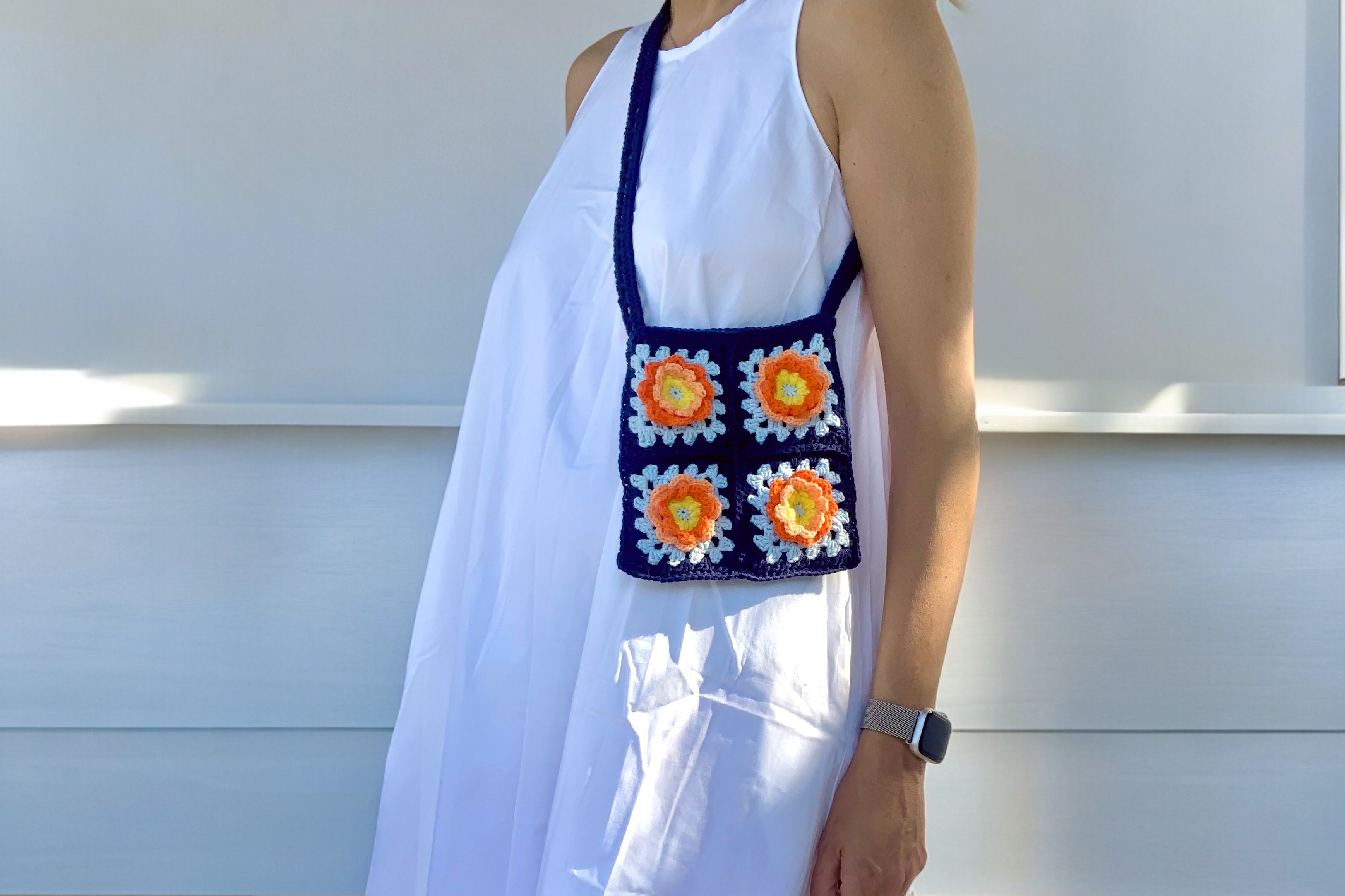 Kroşe Çiçekli Mini Heyb